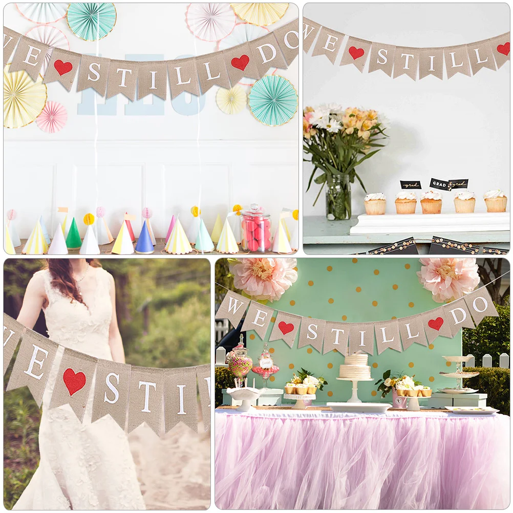 

Art Wedding Anniversary Banner Linen Hemp Rope Decor WE STILL DO Bunting Bridal Shower Party Supplies Heart Shaped