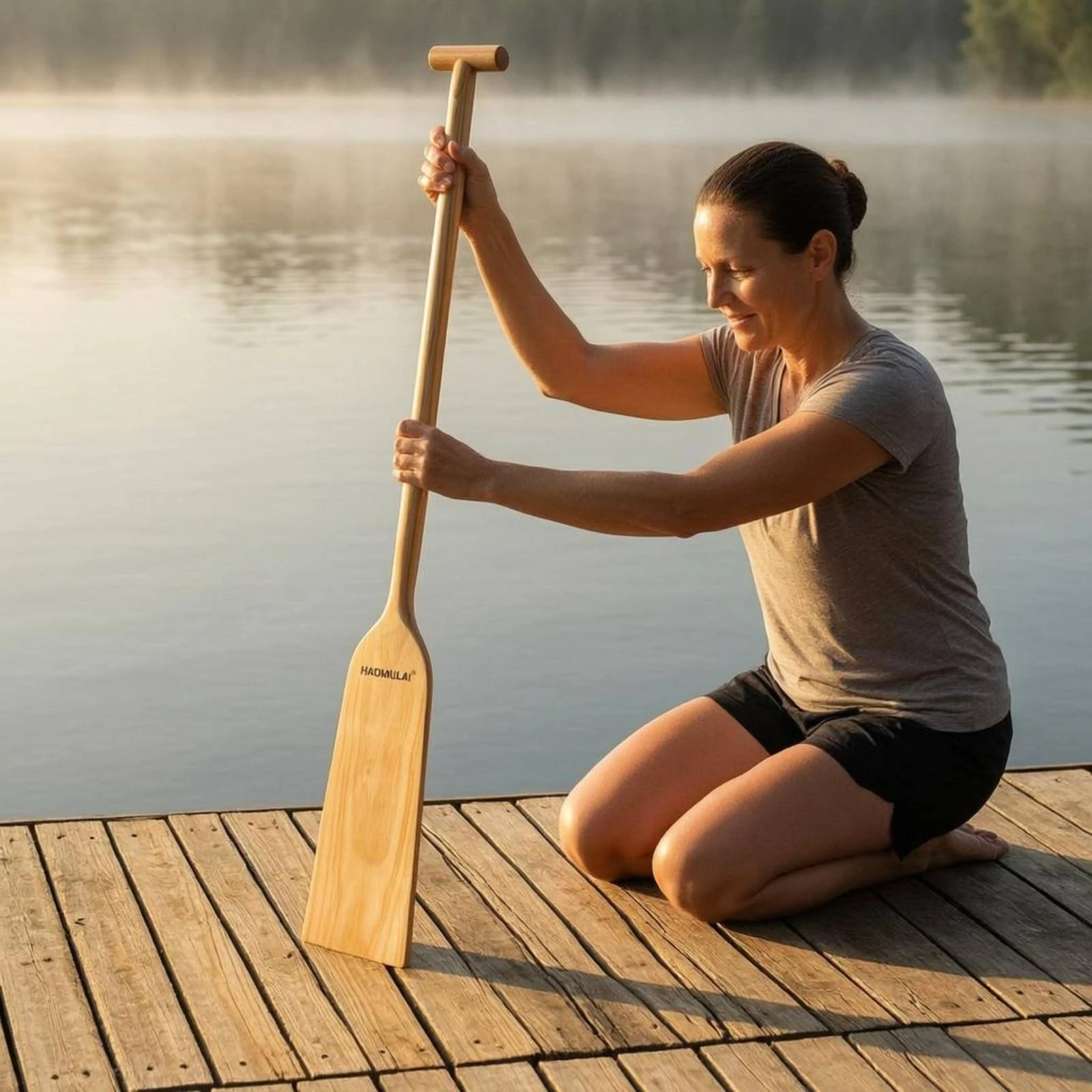 Water Paddling Gear 3.0 Cm Shaft Broad Blade Long Shaft Paddle Solid Wood for Dragon Boat Crew
