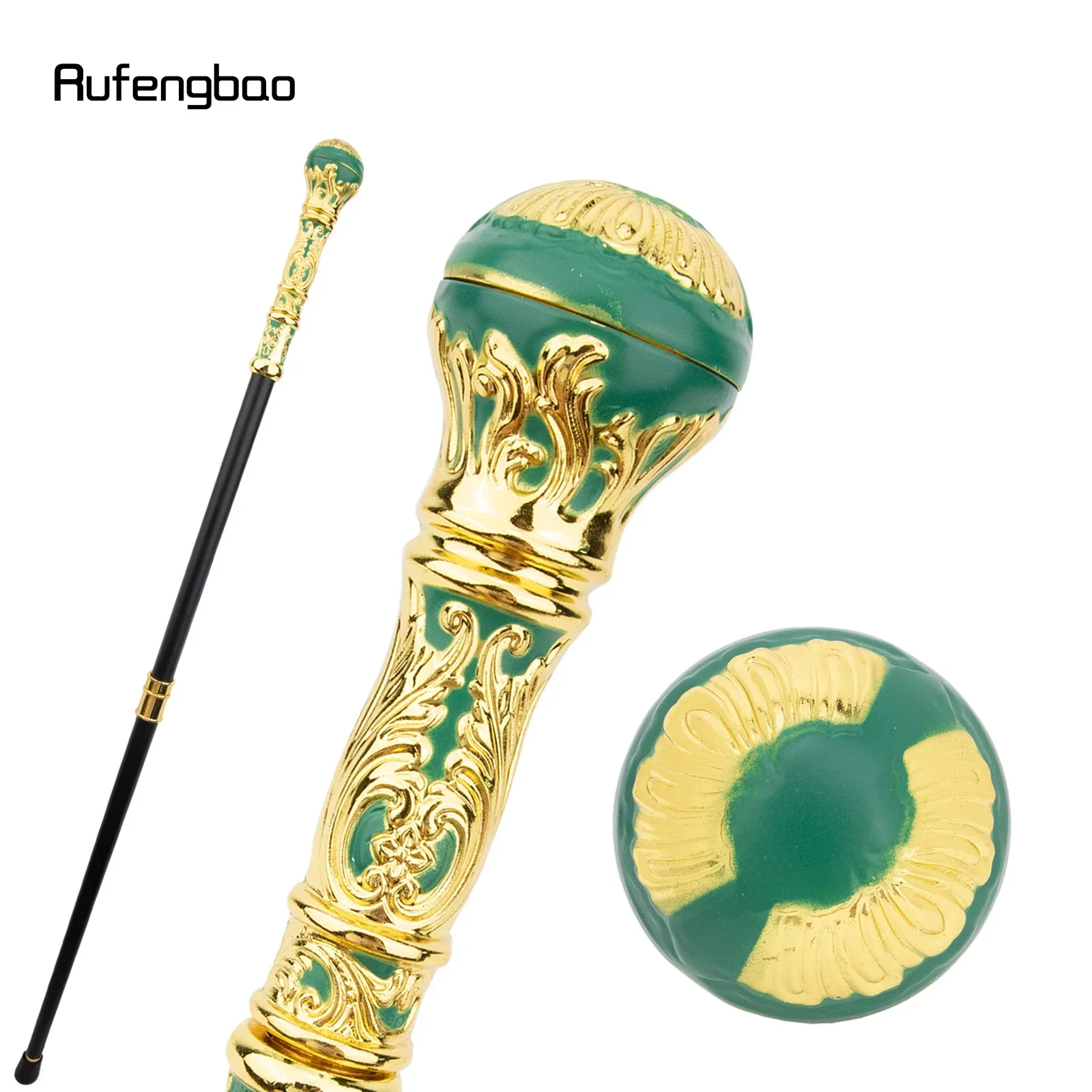 Golden Green Luxury Round Handle Fashion Stick for Party Decorative Walking Cane Elegant Crosier Knob Walking Stick 93cm
