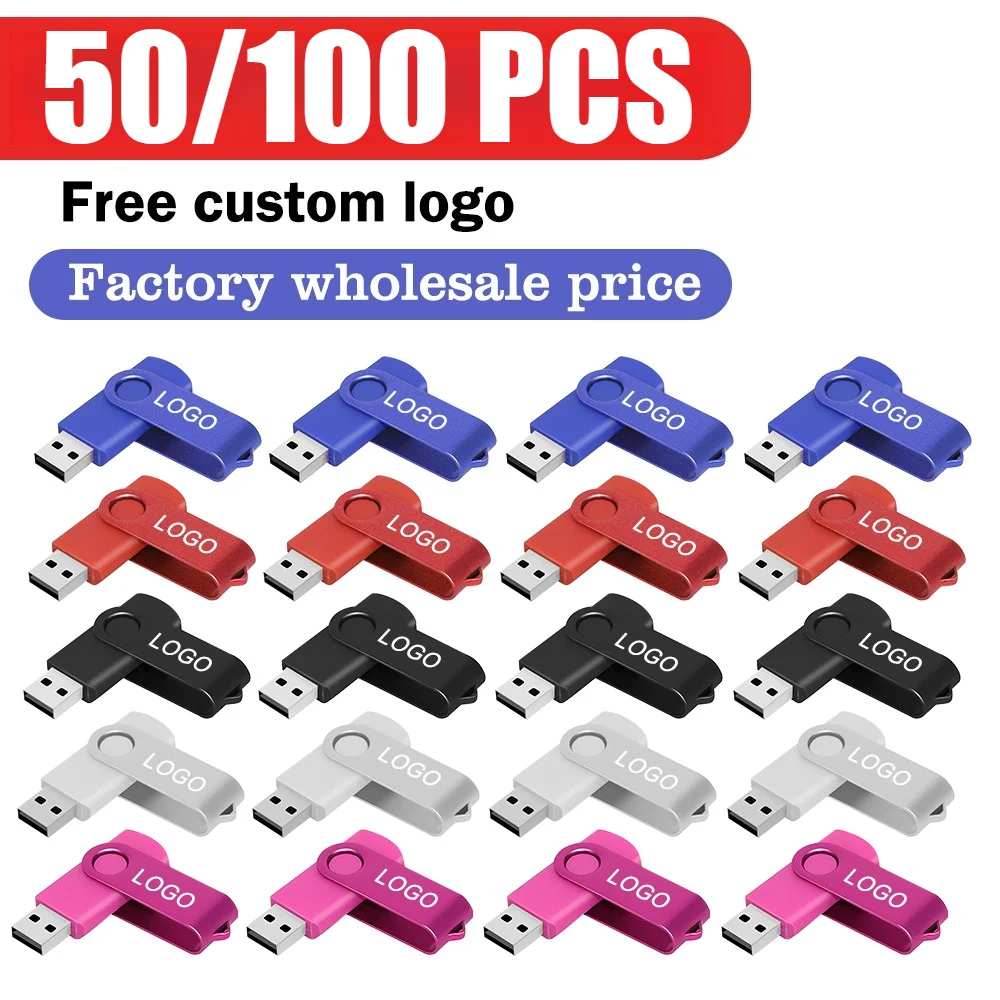 

50/100PCS Free Custom Logo USB 2.0 Memory Stick 64GB 32GB 16GB 8GB Metal Flash Drive 4GB 2GB Business Gift Creative Pen Drive