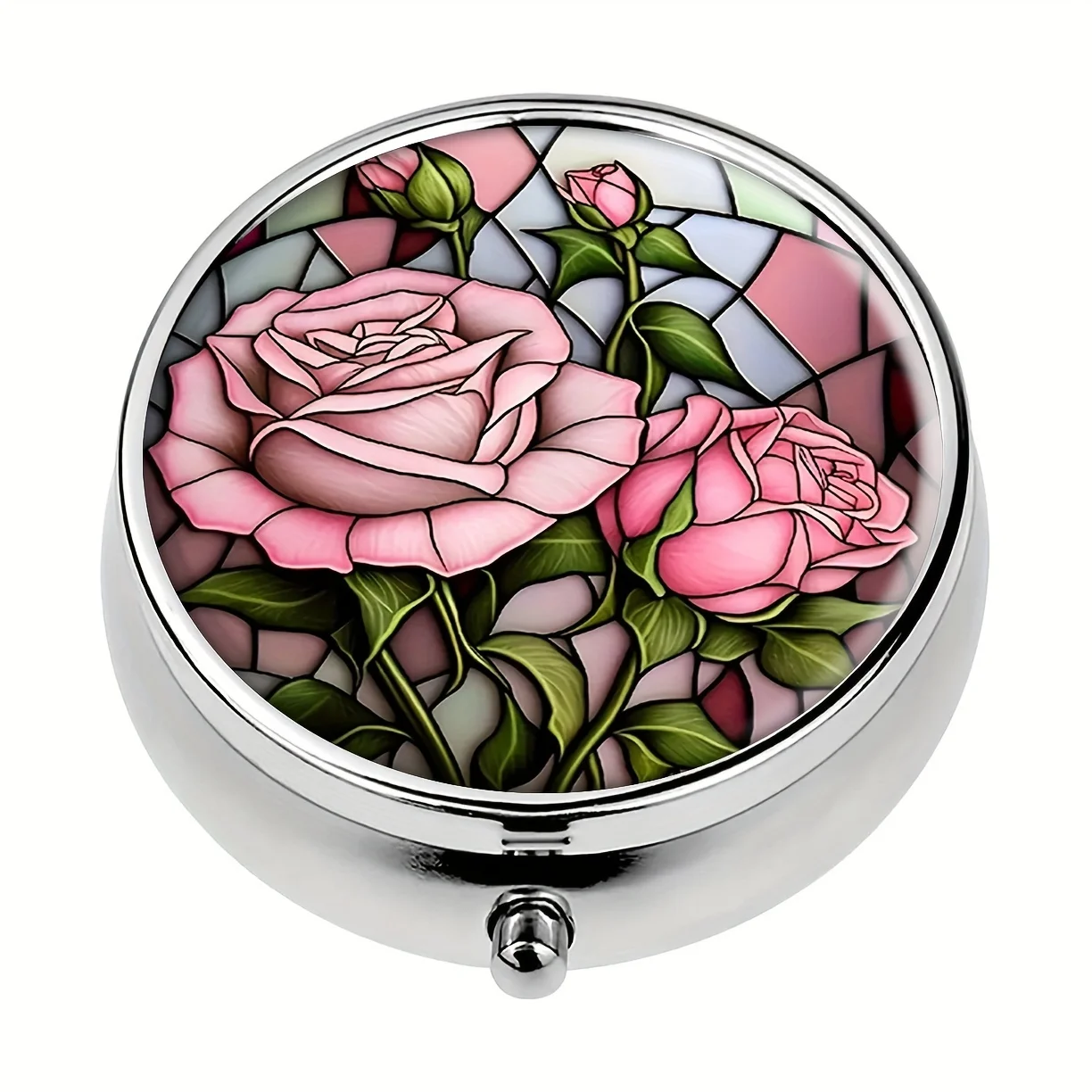 Crystal Rose Round Pill Box,Household Portable Medicine Storage Box,3-grid Sub-packaging Medicine Box,For Outdoor Travel