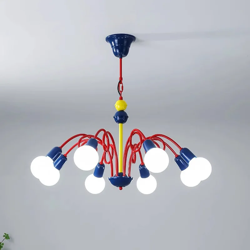 

Vintage Simple Colorful Iron Dining Chandelier LED E27 Lighting Children's Room Bedroom Living Room Interior Decoration Fixture