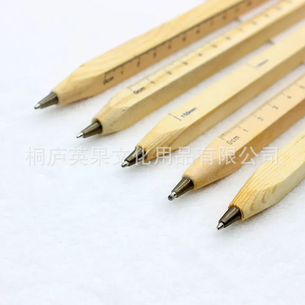 40PCS Log Gift Environmental Protection Pen Natural Degradation Solid Wood Ball Pen Printing Scale Wood Signature Square Pen