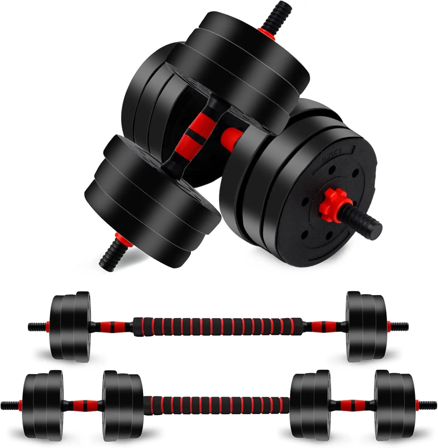 Unisex Dumbbell Sets - Adjustable Weights Plates 22/44lbs Total, 3-in-1 Ergonomic Compact Modes, Heavy-Duty Cast, Home Gym Kit, Strength Training Barbell, Upper Body Workout, Workout Sets Women Fitness Equipment