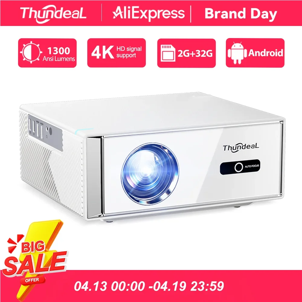 Proyector Android ThundeaL TD95W Full HD 1080P WiFi 2K 4K, Cine en Casa, Smart TV Portátil, Video, Películas, Reuniones, Proyector LED TD95