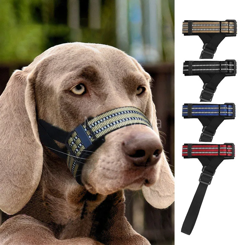 

7-Shaped Reflective Nylon Dog Muzzle Adjustable Soft Padded Anti-Biting Anti-Barking Dog Mouth Cover Leads for Training Walking