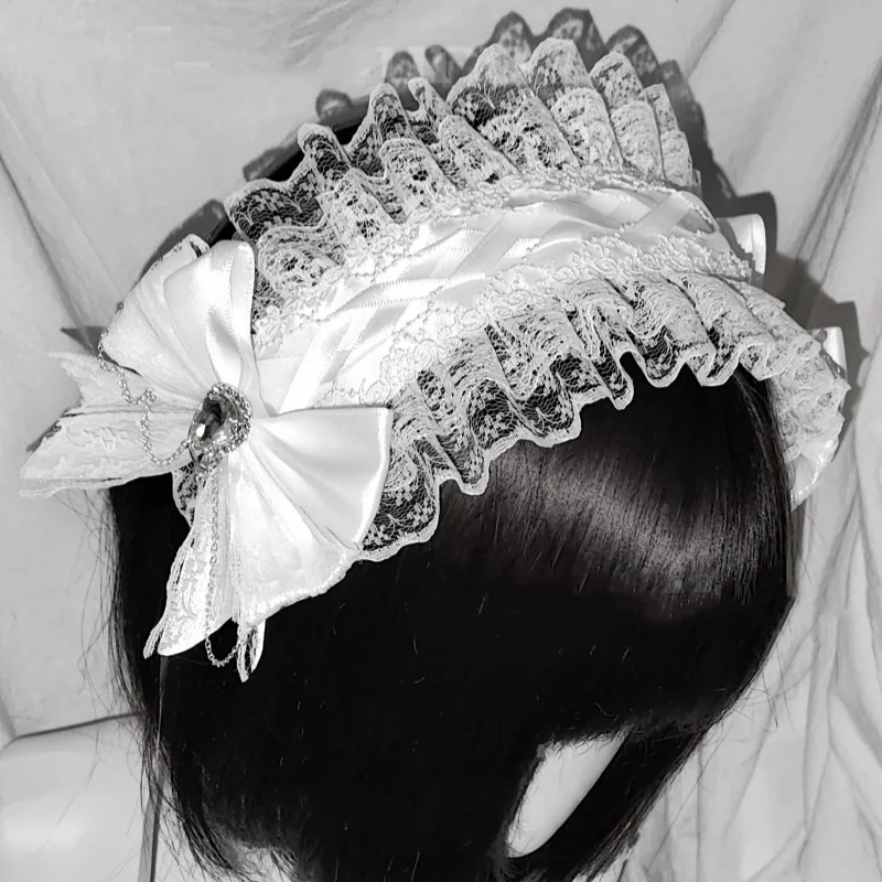 새로운 오리지널 하라주쿠 레이스 엔젤 헤어밴드 서브컬쳐 레이스 보우 헤드피스 로리타 Y2K 소녀 헤어 액세서리