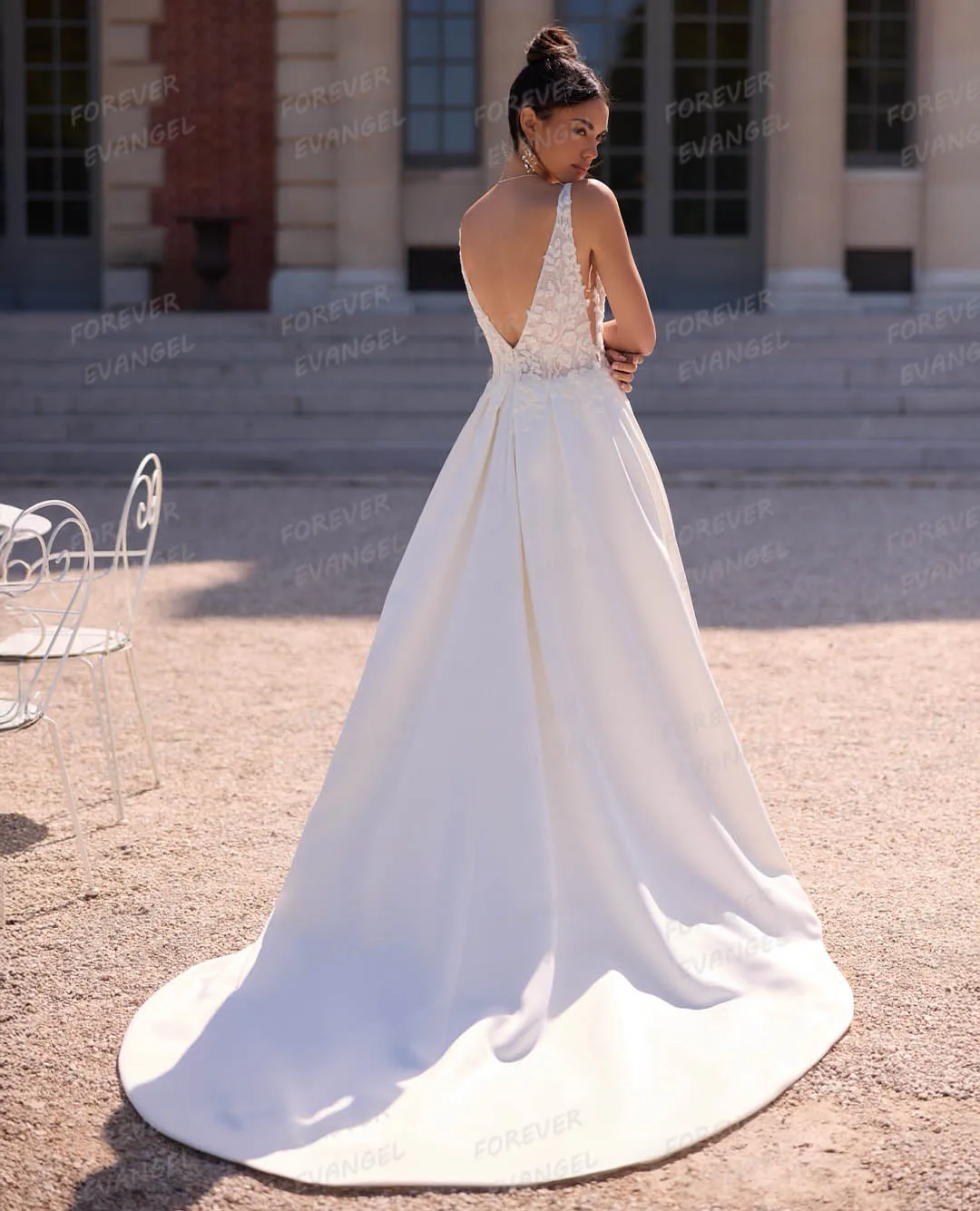 Einfache Brautkleider mit V-Ausschnitt für Damen, A-Linie, Brautkleider, sexy Spitzenapplikationen, seitlicher Schlitz, individuell gestaltet, rückenfrei, 2025, Vestidos De Novia