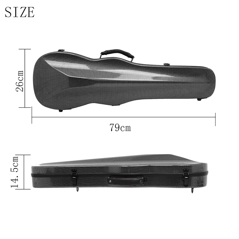 4/4 3/4 Violin Case Carbon Fiber Triangle Box Backpack Violin Box Portable Double Shoulder Strap Triangle Case with Hygrometer