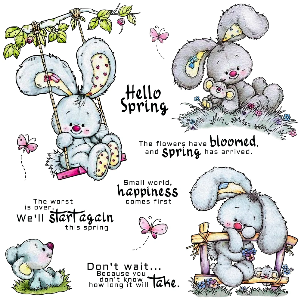 Mangocraft Spring Rabbits Mouse Cutting Dies Clear Stamp DIY Scrapbooking Metal Dies Silicone Stamp For Card Albums Crafts Decor
