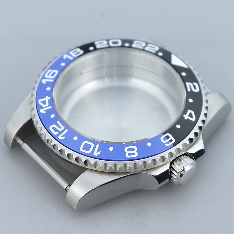 Silber 40 mm Edelstahl-Uhrengehäuse, Saphirglas für Nh35 Nh36 Nh34 Eta 2824 PT5000 8215 Uhrwerk, 28,5 mm Zifferblatt, GMT-Uhrengehäuse