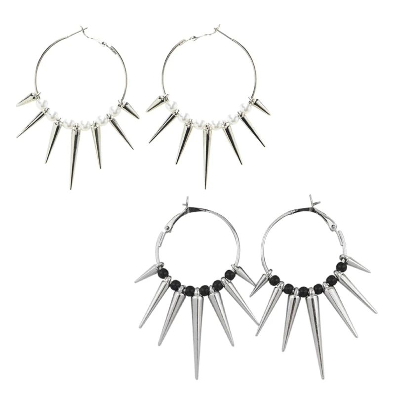 1Pair Punk Rock Thorns Rivets Hoop Earrings Hip Hop Unusual Spikes Circle Earing for Women Lady Party Night Club Y2K Accessory