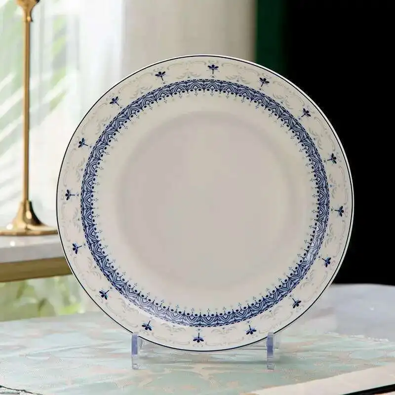 8in Bone China Plates Blue And White Porcelain Tableware Chinese Rice Dish Dinner Plate