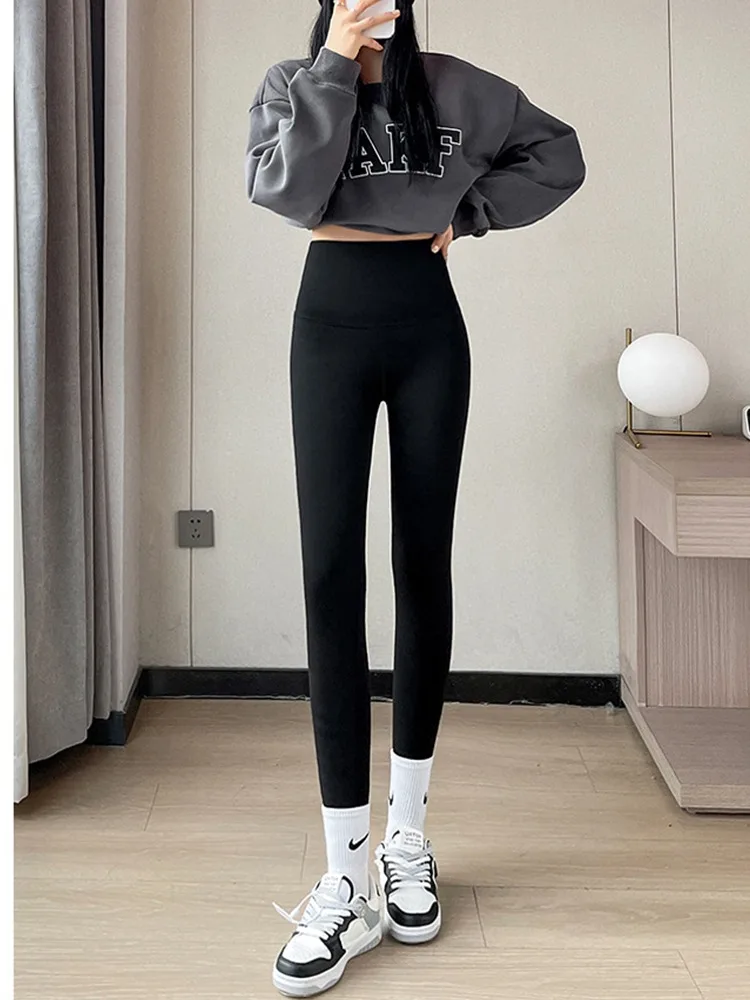 Autumn Winter Extra Thick Lamb Velvet Shark Leggings Women\'s High Waist Butt Lifter Black Thermal Fleece Warm Leggings