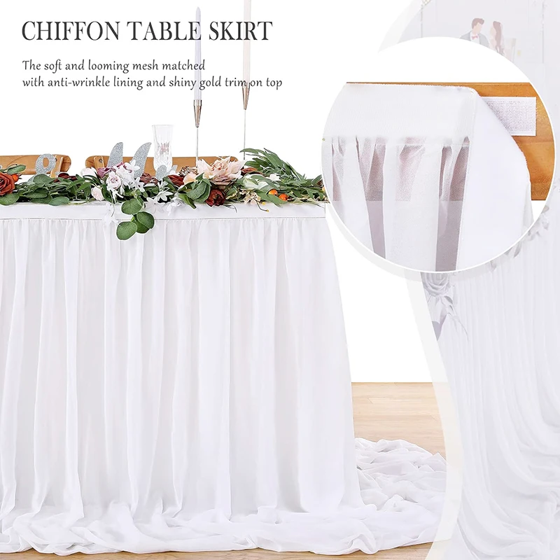 White Table Skirts Chiffon Semi-Sheer Tablecloths for Backyard Weddings Birthday Party Baby Shower Cake Dinner Table Decorations