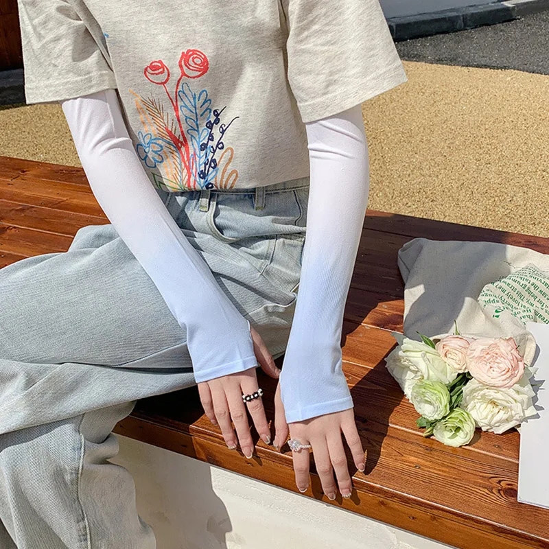 Ins Trend Gradient Color Sunscreen Dazzle Color Ice Sleeve Female Summer Ice Silk Sleeve Set UV Protection Arm Guard