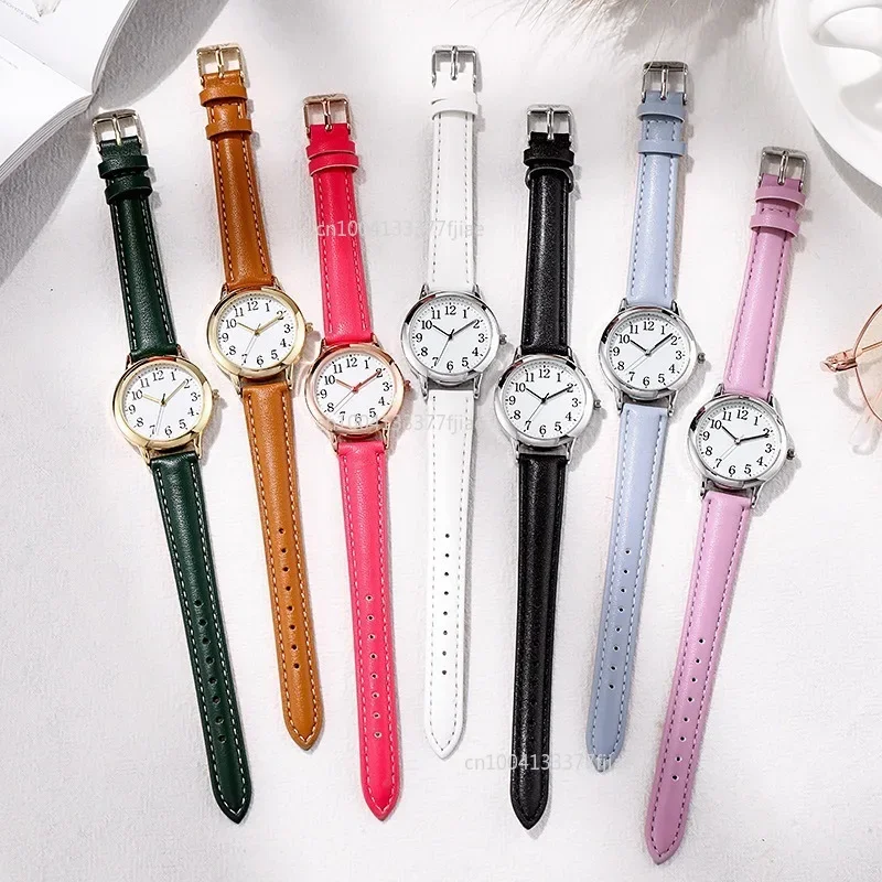 Simple Women Quartz Watch Easy To Read Arabic Numerals Simple Dial PU Leather Strap Lady Candy Color  Relogio Feminino