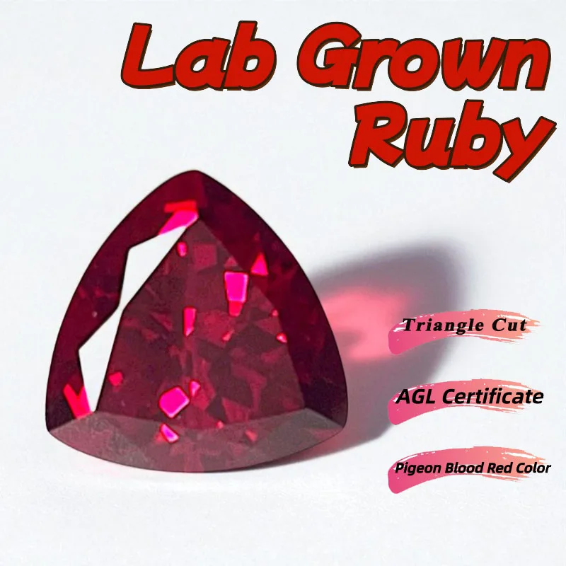 

Hot Sales Lab Grown Ruby Triangle Cut Pigeon Blood Red Color DIY Charms Jewelry Making Main Materials Selectable Certificate