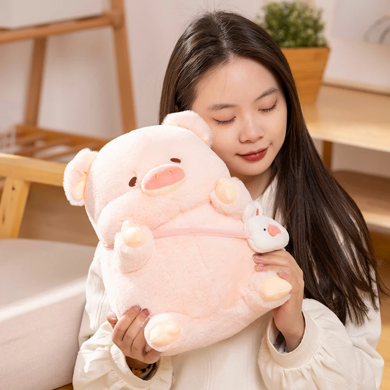 Mochila simulada de dibujos animados, conejito, cerdo rosa, juguetes de peluche, decoración del hogar, regalo de cumpleaños, tela suave de alta calidad, peluche, almohada de muñeca cálida