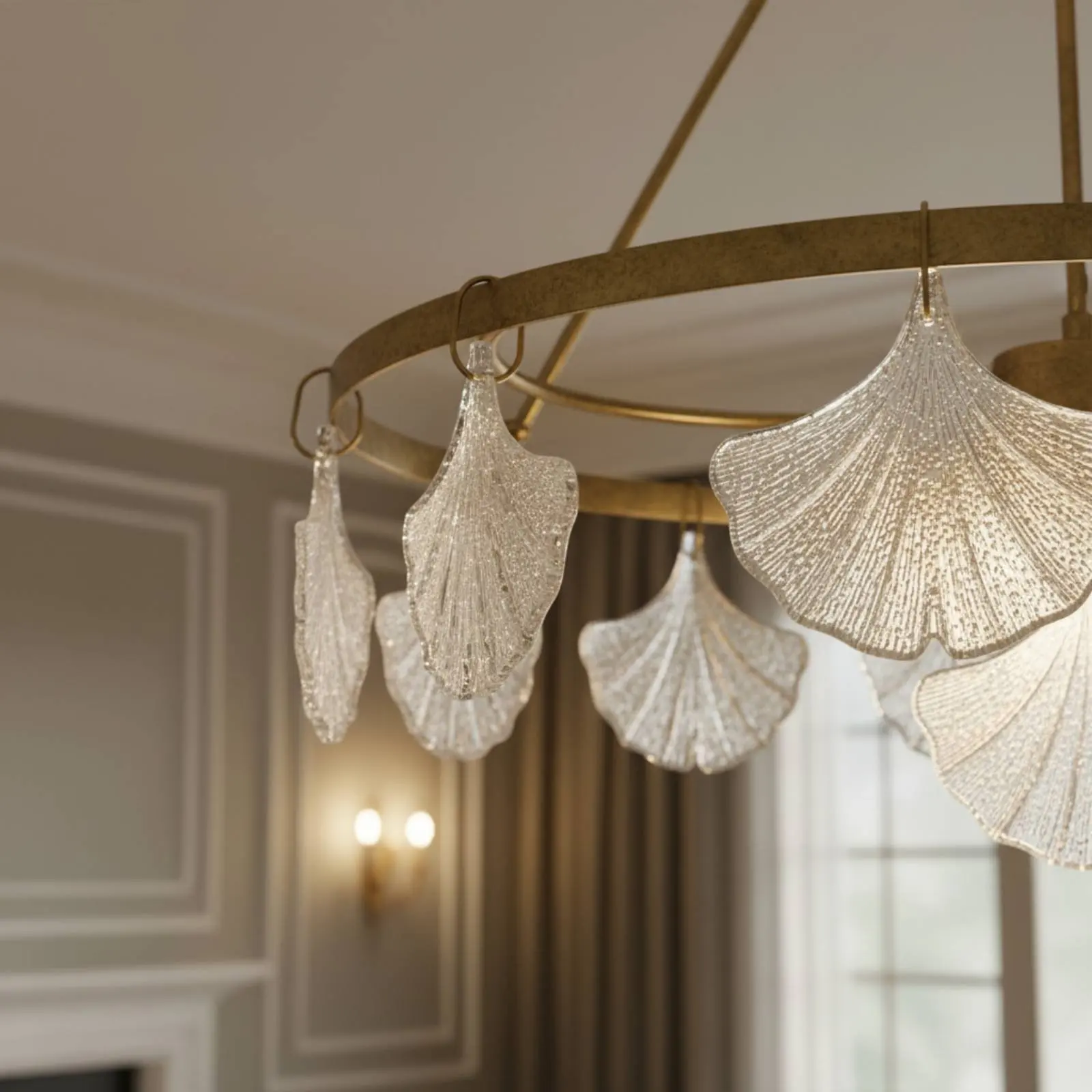 Ginkgo Foliage Glass Shade Modern Design Ginkgo Foliage Chandelier Glass Replacement Lampshade Handmade Craftsmanship