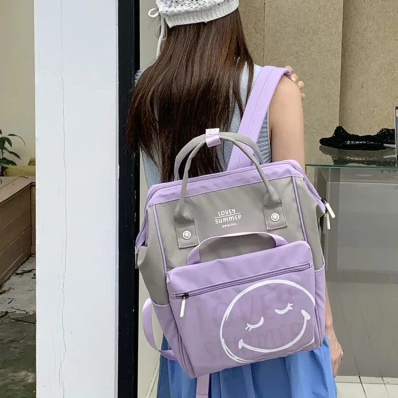 

New Smiley Face Backpack Girls Couple Travel Bag Casual Lightweight Large Capacity Student Schoolbag Waterproof