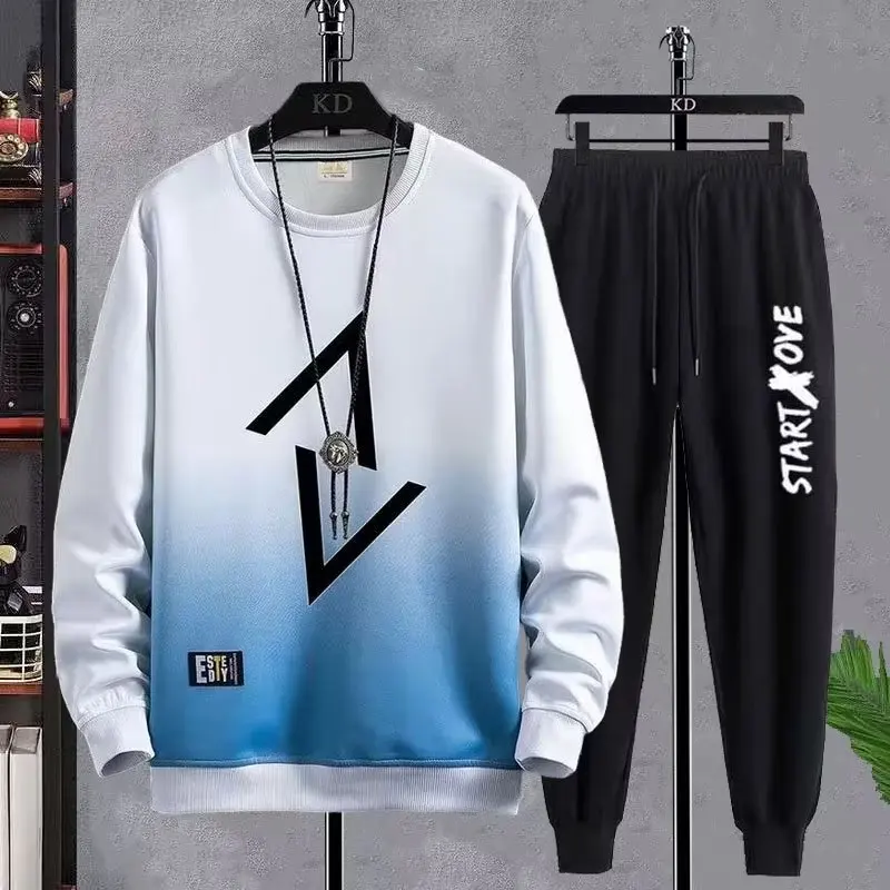 

2025 Autumn Long sleeve Men's hoodie Sets Polyester Man Gym tops Outfit Student pullover + Long Pants suit Casual two-piece sets