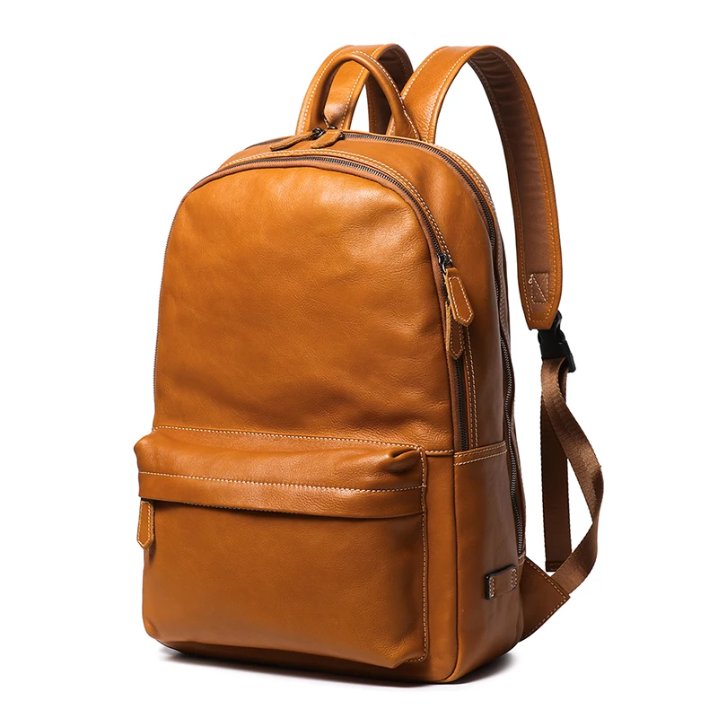 Mochila de couro genuíno vintage para homens e mulheres, mochila casual para laptop, mochilas escolares adolescentes