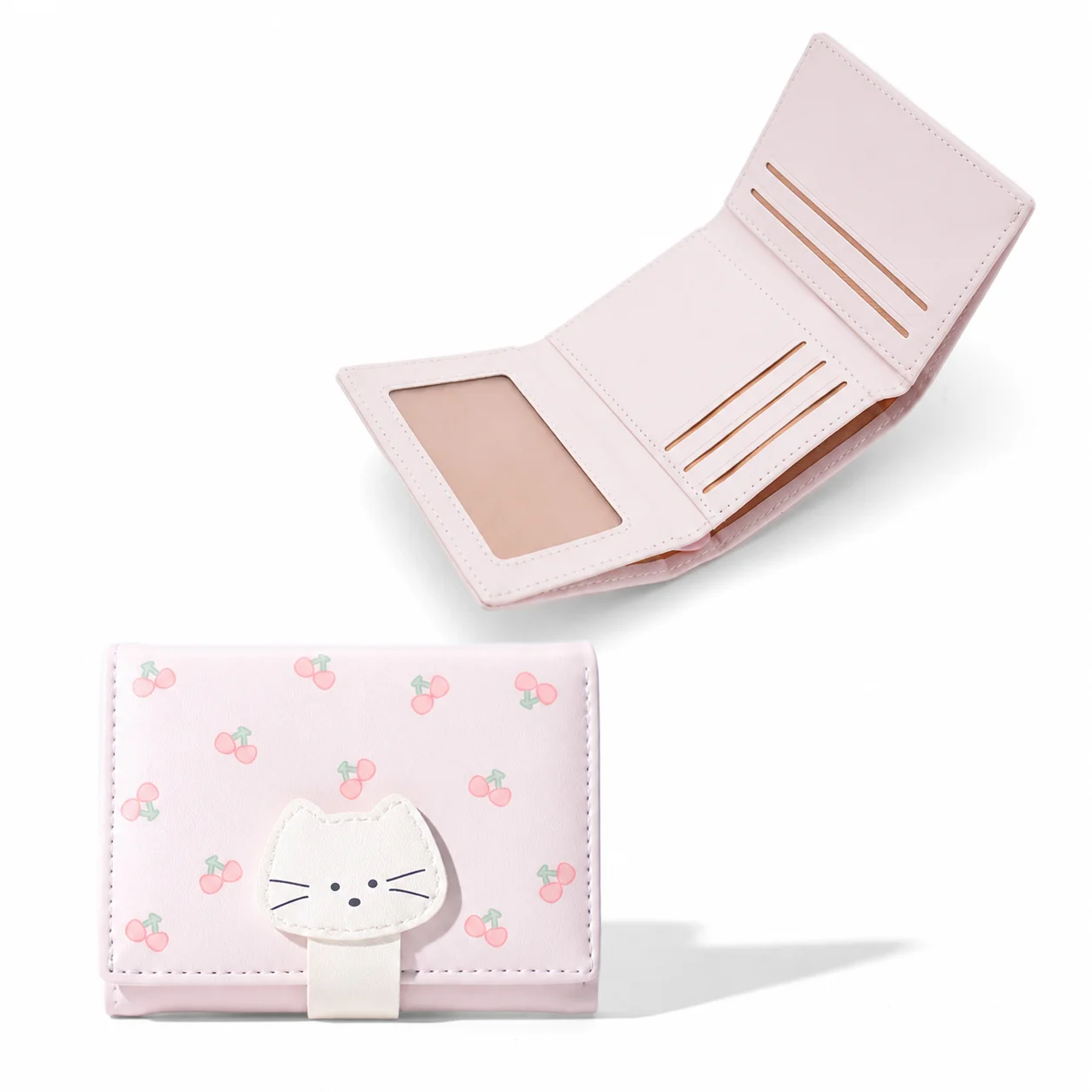 Women'S Card Holder Minimalist Tri-Fold Card Case Cherry Print Card Holder  Cute Printed Wallet For Casual Dating Handbag