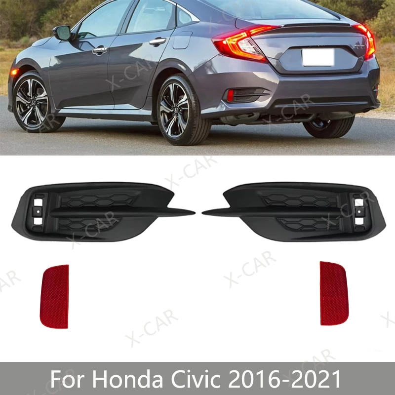 

For Honda Civic 2016 2017 2018 2019 2020 2021 Rear Bumper Reflector Light Foglamp Cover Frame