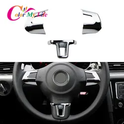 Cubierta decorativa para volante de coche, pegatina cromada de ABS para Volkswagen, VW, GOLF, POLO, JETTA, MK5, MK6, Bora, accesorios