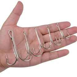 70Pcs Classic Big Treble Hooks Saltwater Large Triple Hooks Silver Barbed Fish Hooks for Tuan Shark Big Game Fishing 4/0-10/0