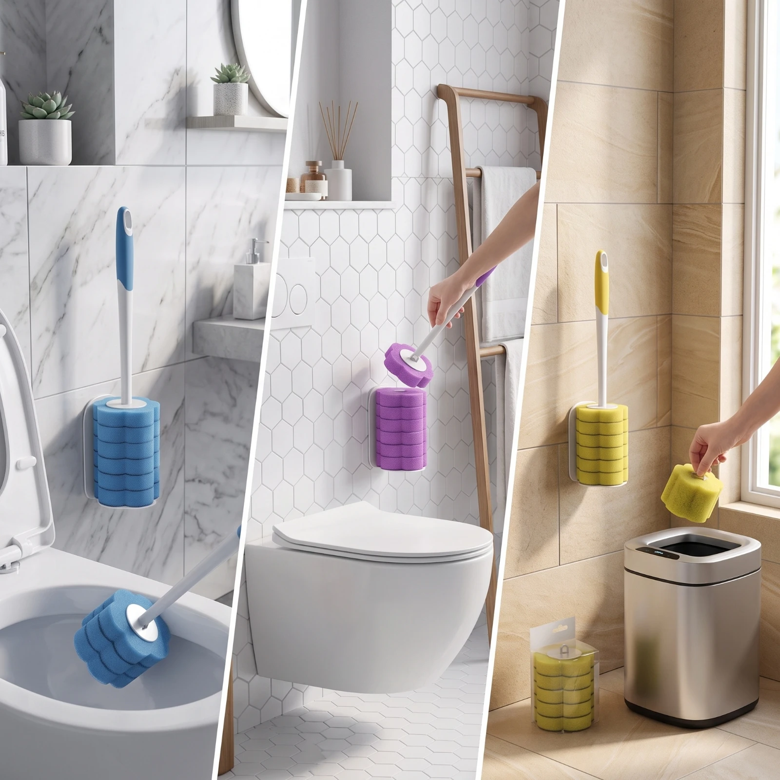 6 Pieces Disposable Replacement Brush Head Curved Toilet Brush Refill Cleaning Supply Scratchtouchless for Bathroom