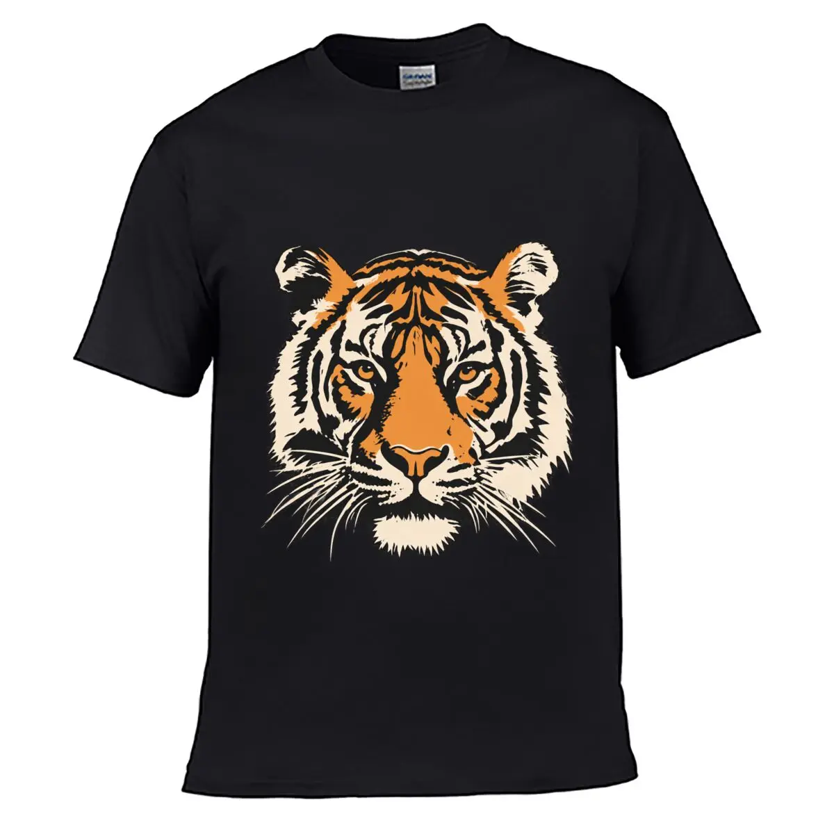 90s Fierce Tiger Face Orange Black Graphic Street Loose Simple Tee