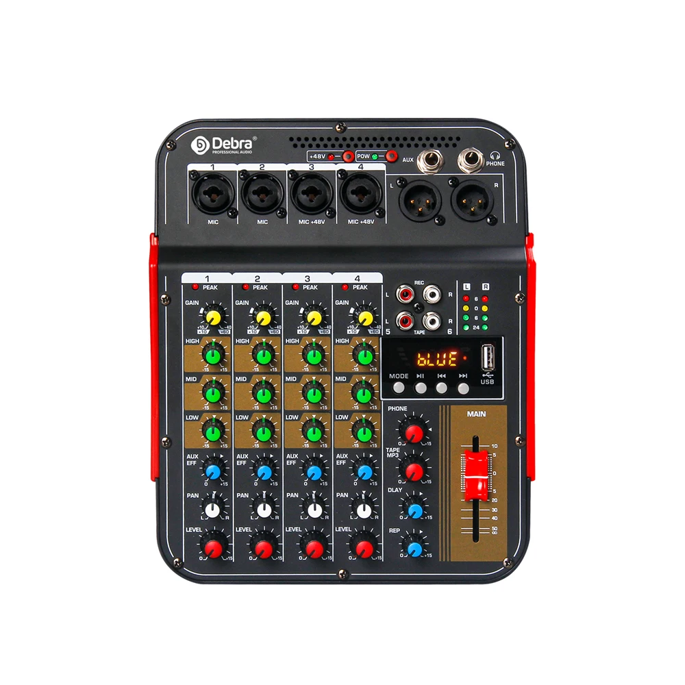 Audio Mixer DJ Consoler 6 Channel DM4 With 48V Phantom, Bluetooth , USB to Recording , Sound Mixing Console