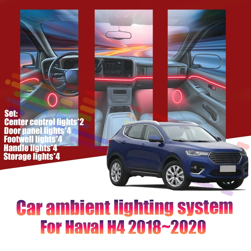 Luces LED Ambientales para Auto Haval H4 2018~2020, Luces de Atmósfera Coloridas, Tira de Neón Interior para Auto, Iluminación RGB de 64 Colores, Accesorios para Auto