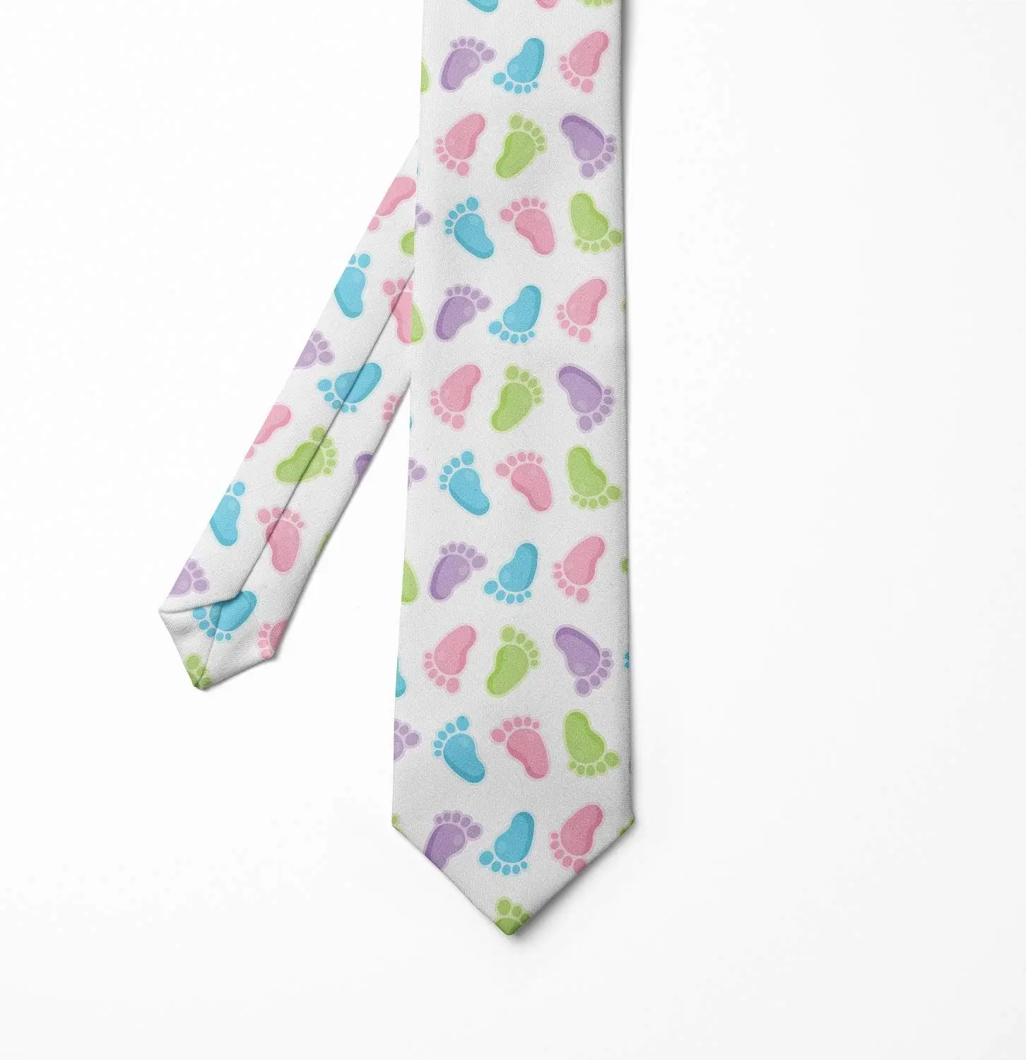 Colorful Footprint Patten Men's Tie, Footprints Pattern Artwork, 3.7