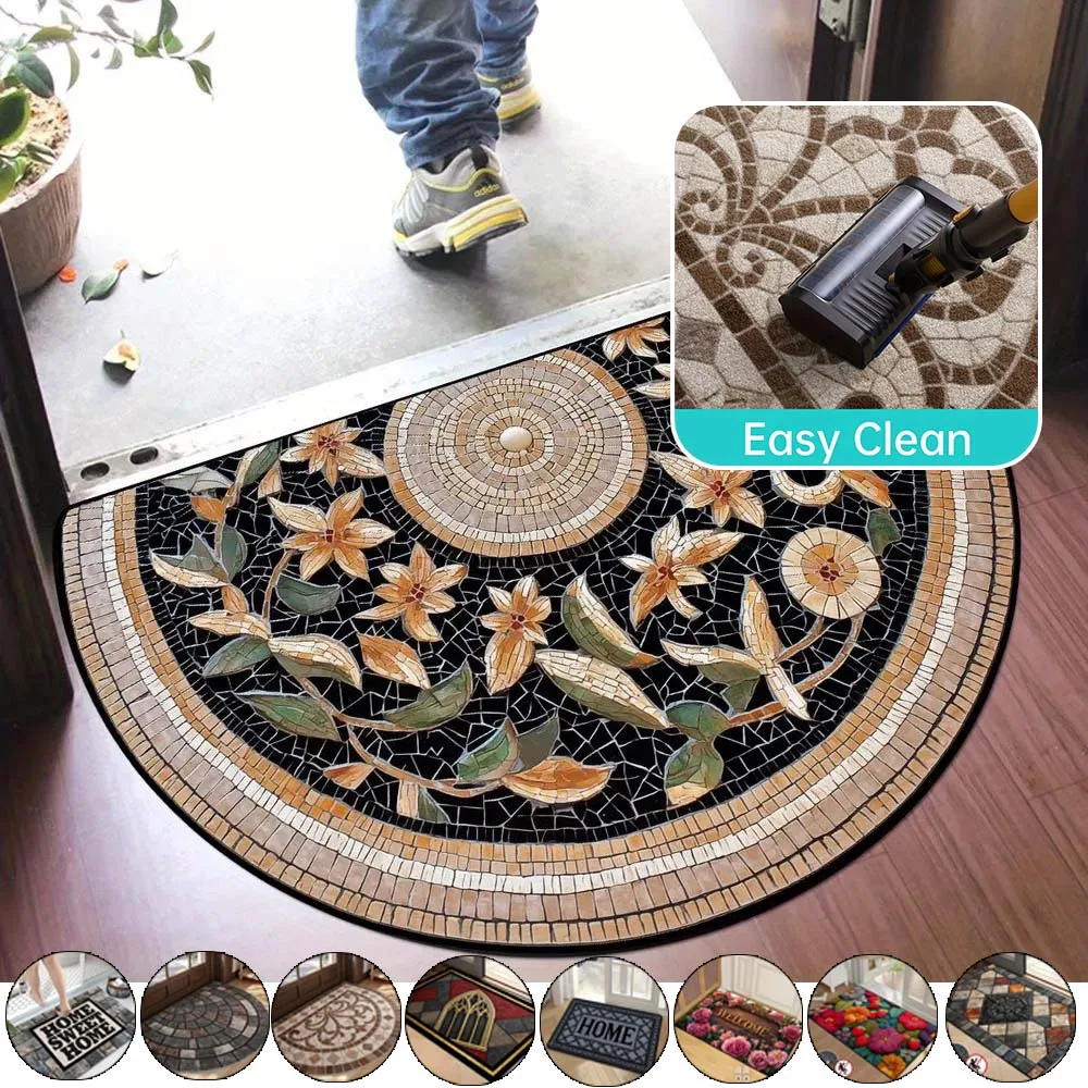 

American-style Retro Pattern Welcome Mat Crystal Velvet Semi-Circular Doormat for Porch Living Room Bedroom Office 러그 카페트 Ковер