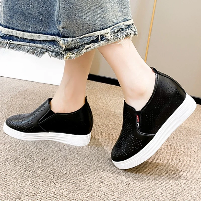 Shoes for Women 2023 Fashion Spring and Autumn Women's Vulcanize Shoes Round Toe Hollow Out Flat Platform Breathable Shoes Women