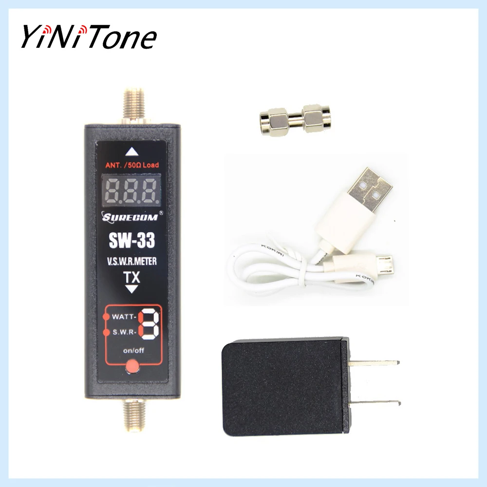 

SURECOM SW-33 Portable SWR Meter 100-520MHz VHF/UHF 100W for Ham Radio, Built-in Battery, USB Charging, SMA Connector