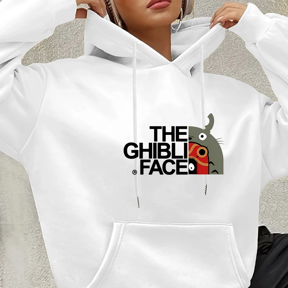 The Ghlbli Face Cartoon Pattern Men Woman Hoodie Japan Miyazaki Hayao Anime Harajuku Couple Sweatshirt Simple Funny Y2K Clothing