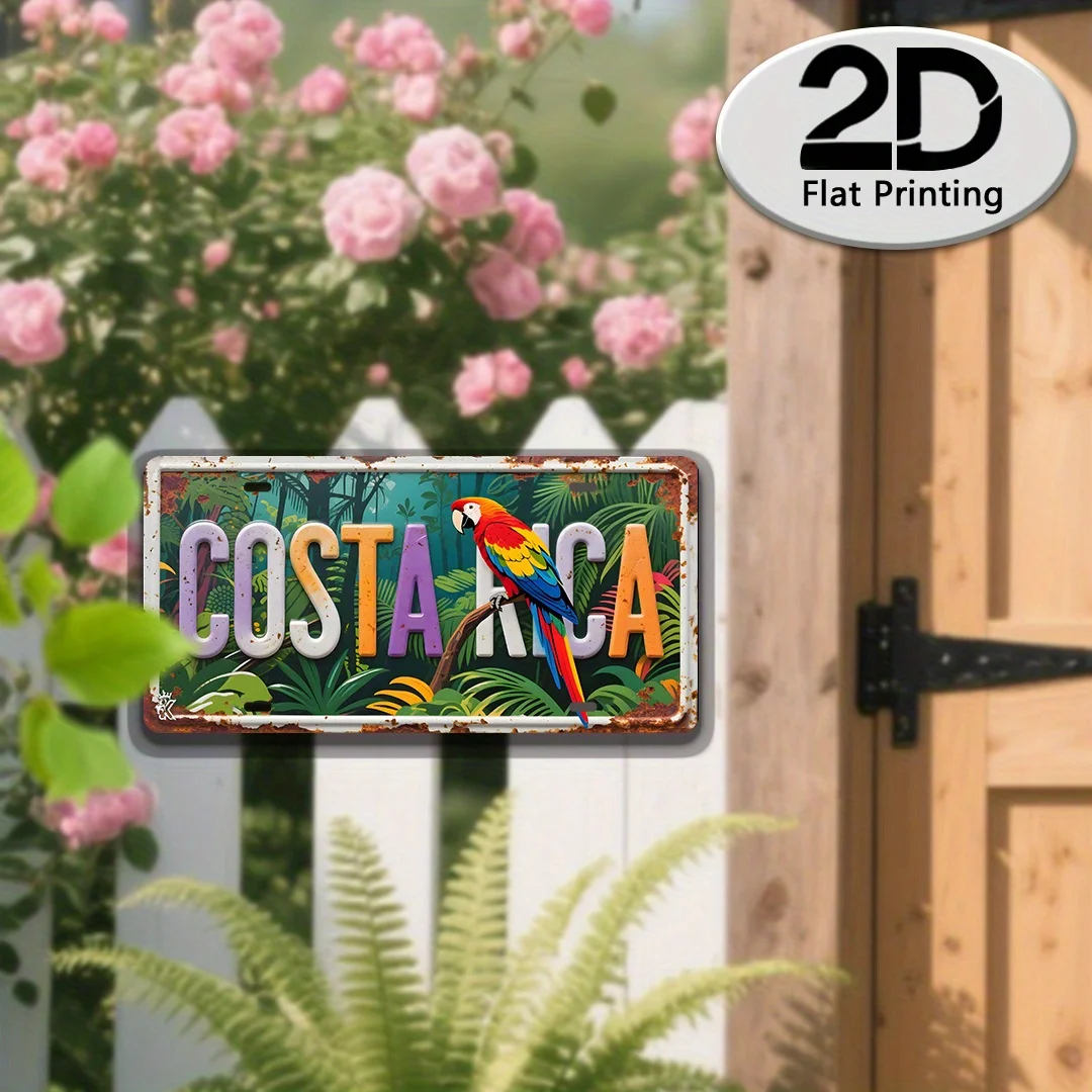 Letrero de matrícula de loros de Costa Rica - Placa de metal vintage duradera para decoración de pared, arte de pared para el hogar, oficina, bar o man cave