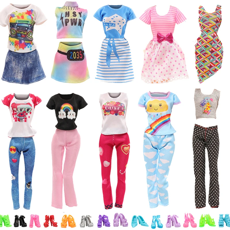 Fashion Handmade Style 6 Pieces Doll Accessories= Random 3 Doll Clothes for Barbie + 3 Pairs of Shoes Kids Toys Gift