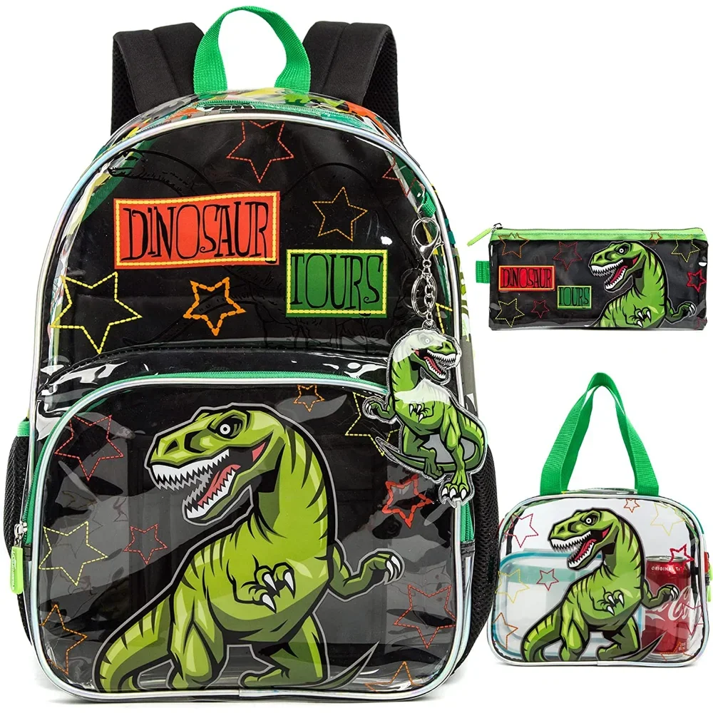 Kids Backpack 16in Clear Transparent Backpack See Through School Bookbag with Lunch Bag and Pencil Case boys and Girls