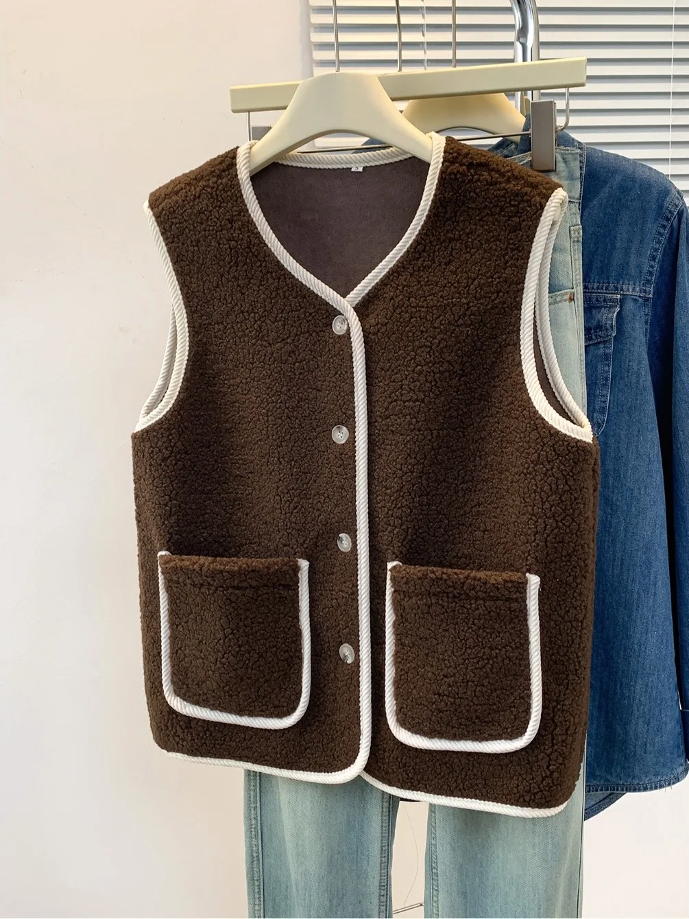 Jaet feminino de pele de cordeiro solto leve calor vela colete outono inverno faion novo sle meimei grande