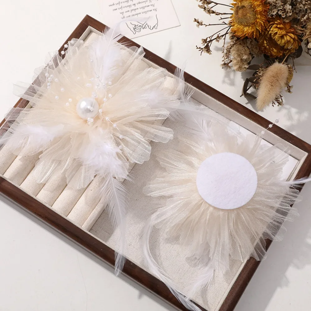 Новая органза в стиле ретро с жемчугом и перьями, цветочной формы, аксессуары для одежды, аксессуары ручной работы