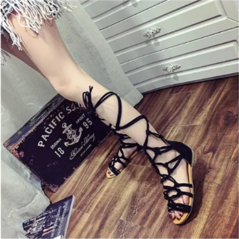 Female Summer Hollow Ankle Boot Roman Gladiator Bandage Sandals Women Cross Straps Open Toe Sandals Women Flat Shoes