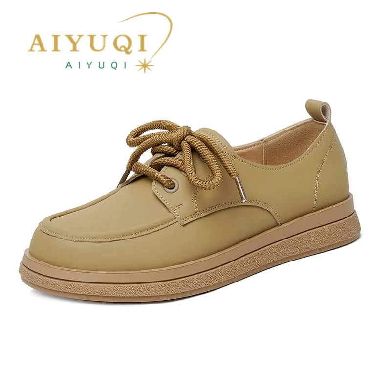 AIYUQI Women\'s Flats Shoes 2024 New Genuine Leather Straps Student Shoes Women British Style Large Size Spring Shoes Women