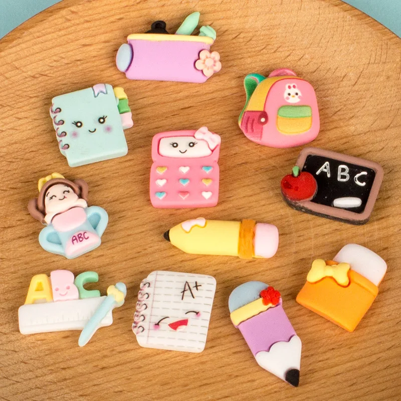 100/200 Kawaii Flatback Resin Cartoon Stationery Crafts Cabochons Accessories Child Manual Works DIY Scrapbook Dollhouse Decor