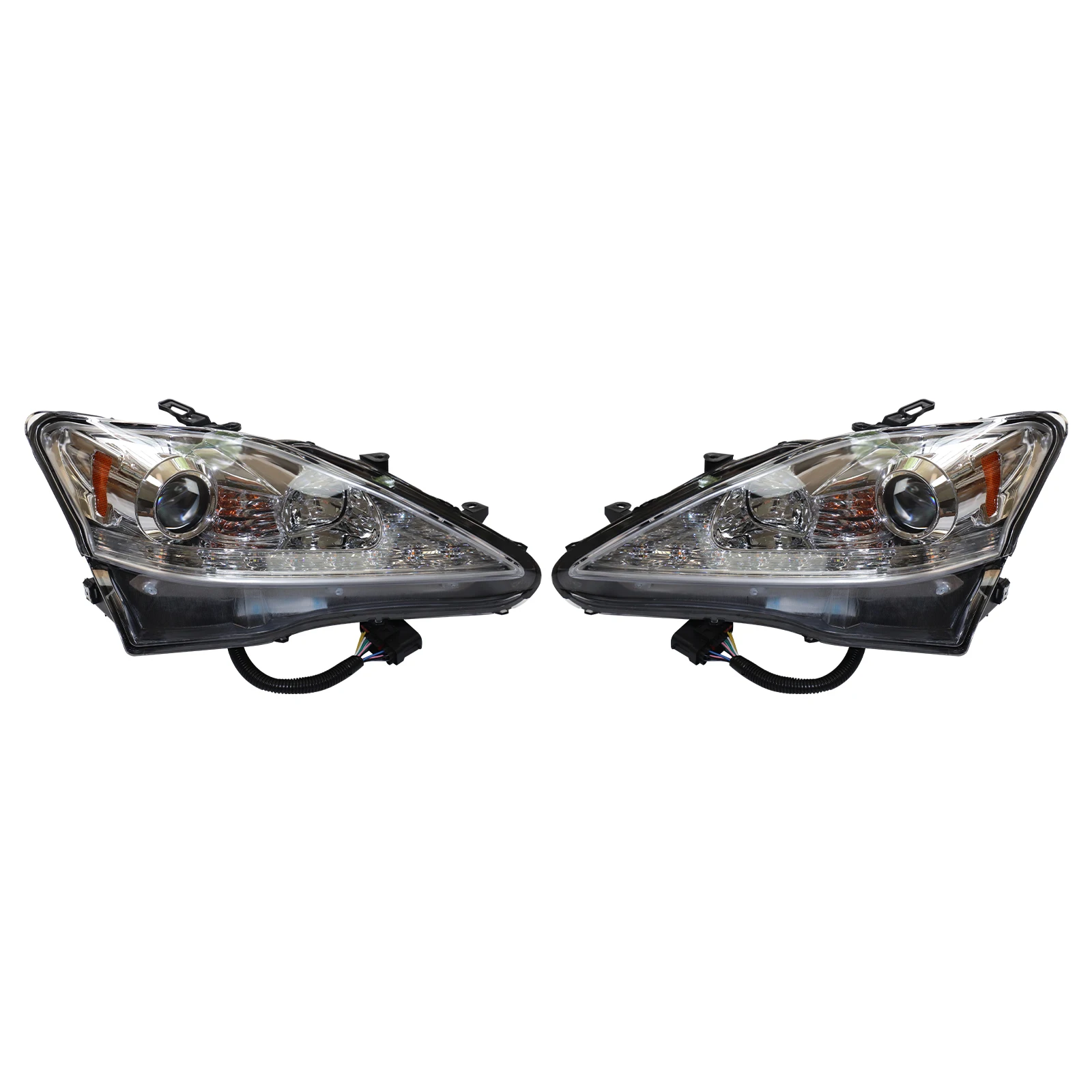 Car Front Light Pair Fit 2006 To 2010 Lexus IS Series Factory Halogen Vehicles Separate Halogen Signal Lamp Integrated LED DRL Hard Plastic Shock Resistant Head Light Assembly