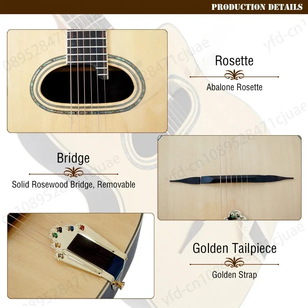 Acoustic Guitar Handmade Professionals Playable Gloss Finish D Hole Arch Top Steel String Gypsy Jazz